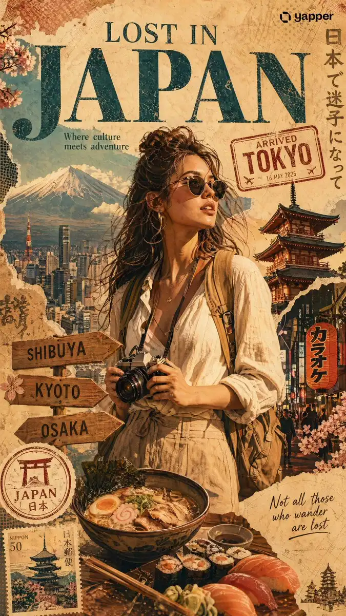 日本旅行拼贴海报