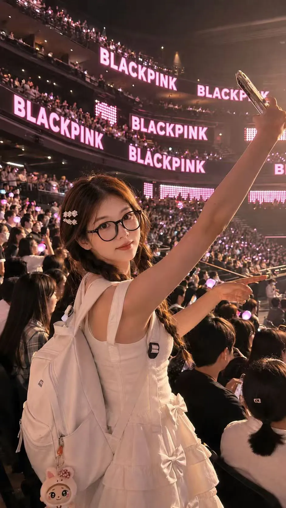 K-pop arena candid selfie portrait