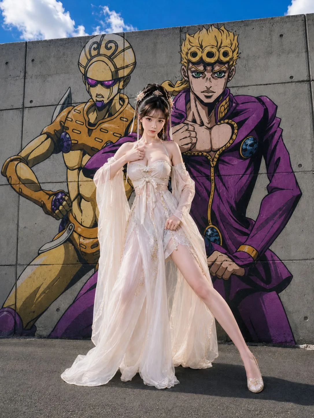 Street mural anime pose portrait