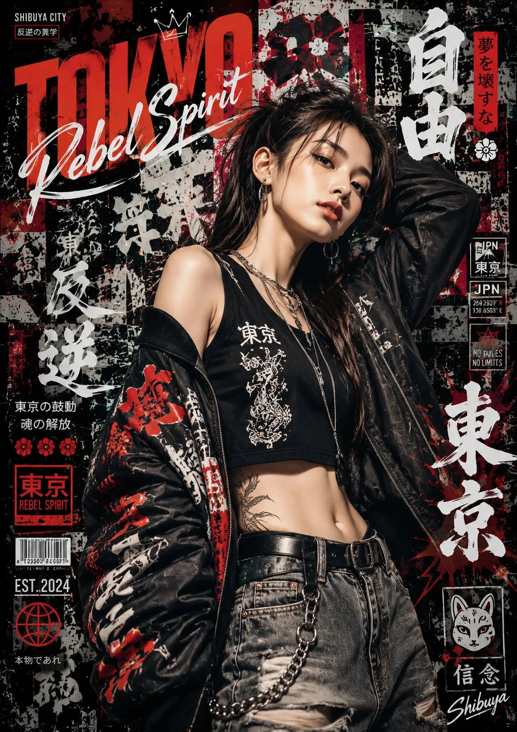 Japanese graffiti portrait poster
