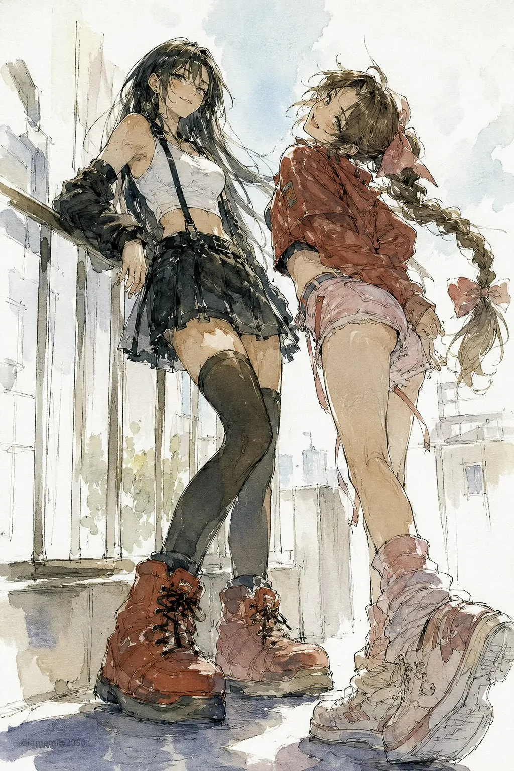 Watercolor balcony manga sketch