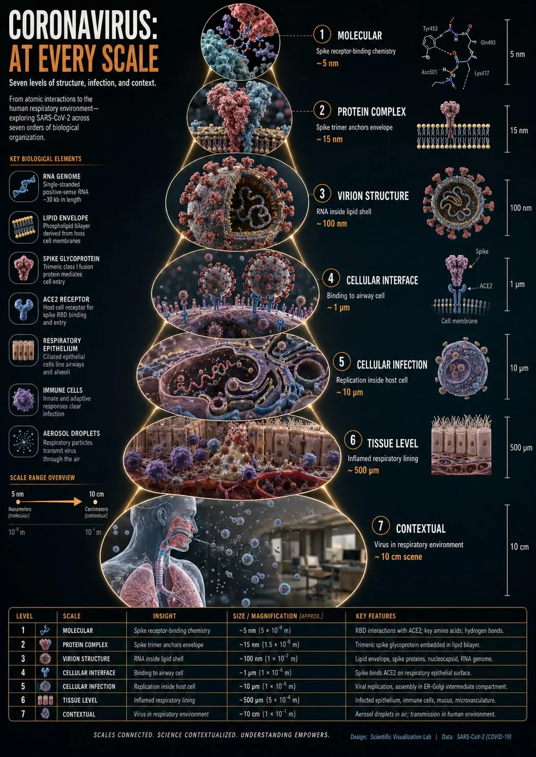 Coronavirus multi-scale zoom infographic