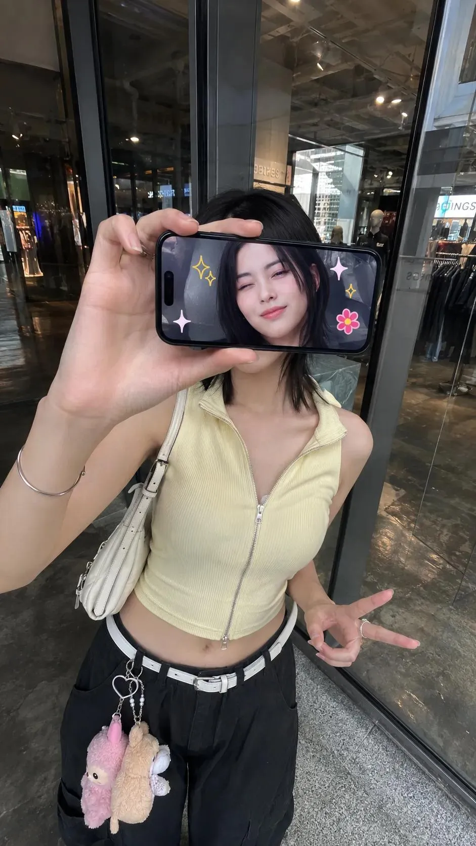 Store reflection phone-screen face portrait