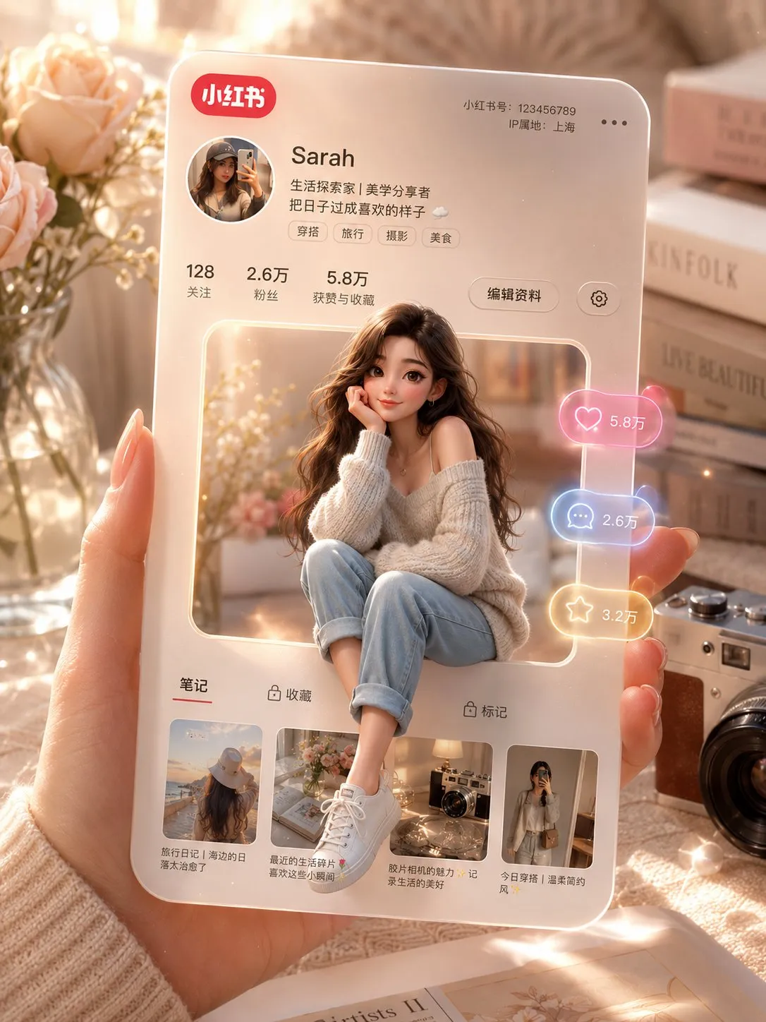 Xiaohongshu 3D profile card scene